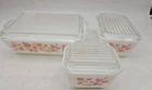 Vintage Pink Gooseberry Pyrex Refrigerator Dish Set with Lids 501 502, 503