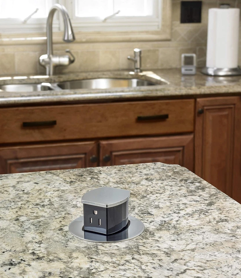 HUBBELL 15A Kitchen Counter Receptacle, Surface Mount, Pop Up, RCT200CH, CHROME - Image 3 of 4