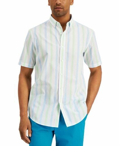 Клубная мужская рубашка в полоску с принтом с коротким рукавом белого цвета Multi-Small 2790₽