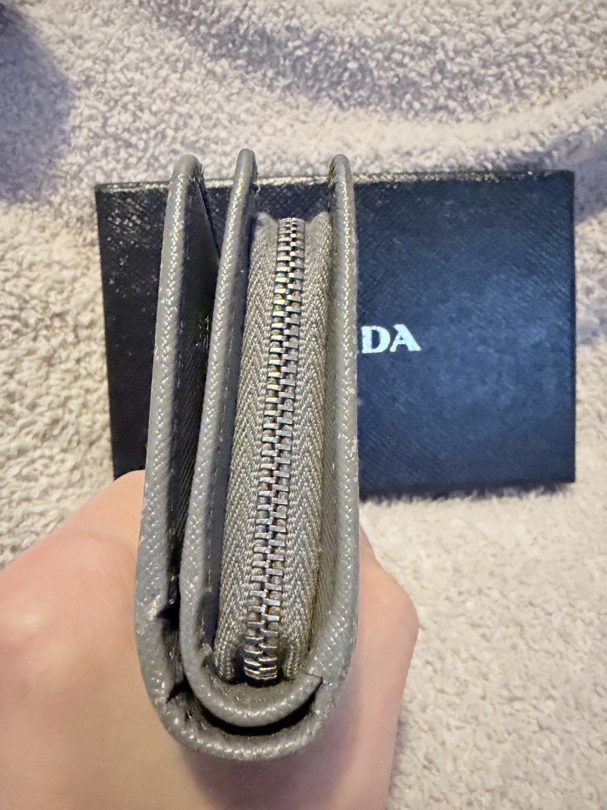 Authentic PRADA Saffiano Gray Compact Wallet with… - image 3