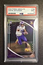 JUSTIN JEFFERSON  2020 Panini Absolute #168  ROOKIE CARD  PSA 9 Mint  Vikings. rookie card picture