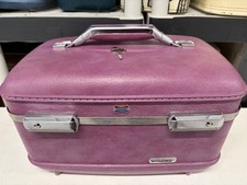 Vintage Purple Plum American Tourister Train Case, Cosmetic Makeup Suitcase 1970