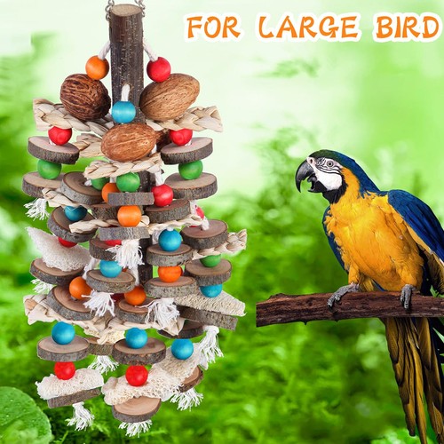 Large Parrot Toys Bird Chewing Toys-Natural Nuts Corn Loofah Wooden Bird - Picture 5 of 6