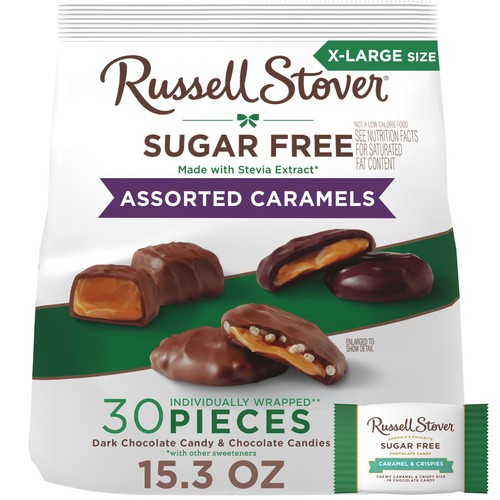 Russell Stover Sugar Free Assorted Caramel Chocolate Candy, 15.3 oz Bag, Stevia