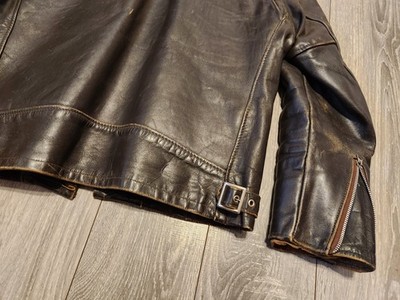 VINTAGE Schott NYC Leather Jacket Cafe 70s Size 42 Brown Talon Fur