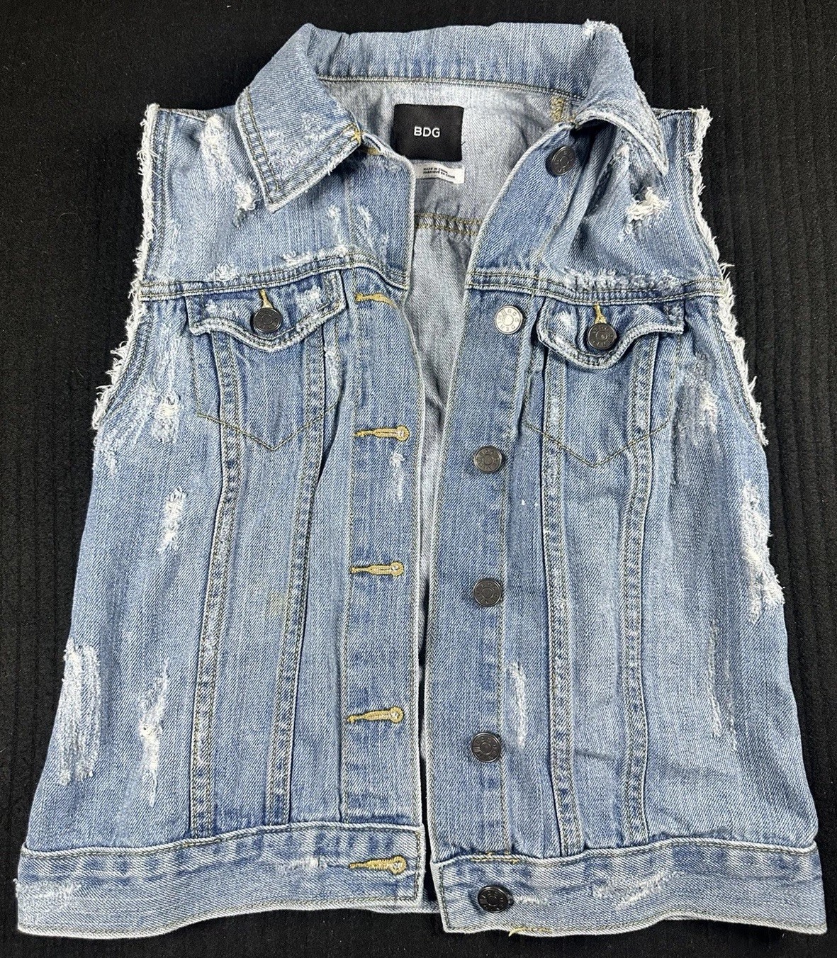 ✨💙 BDG Trucker Vest Womens S Multi Denim Fit Distressed Collared Button Front