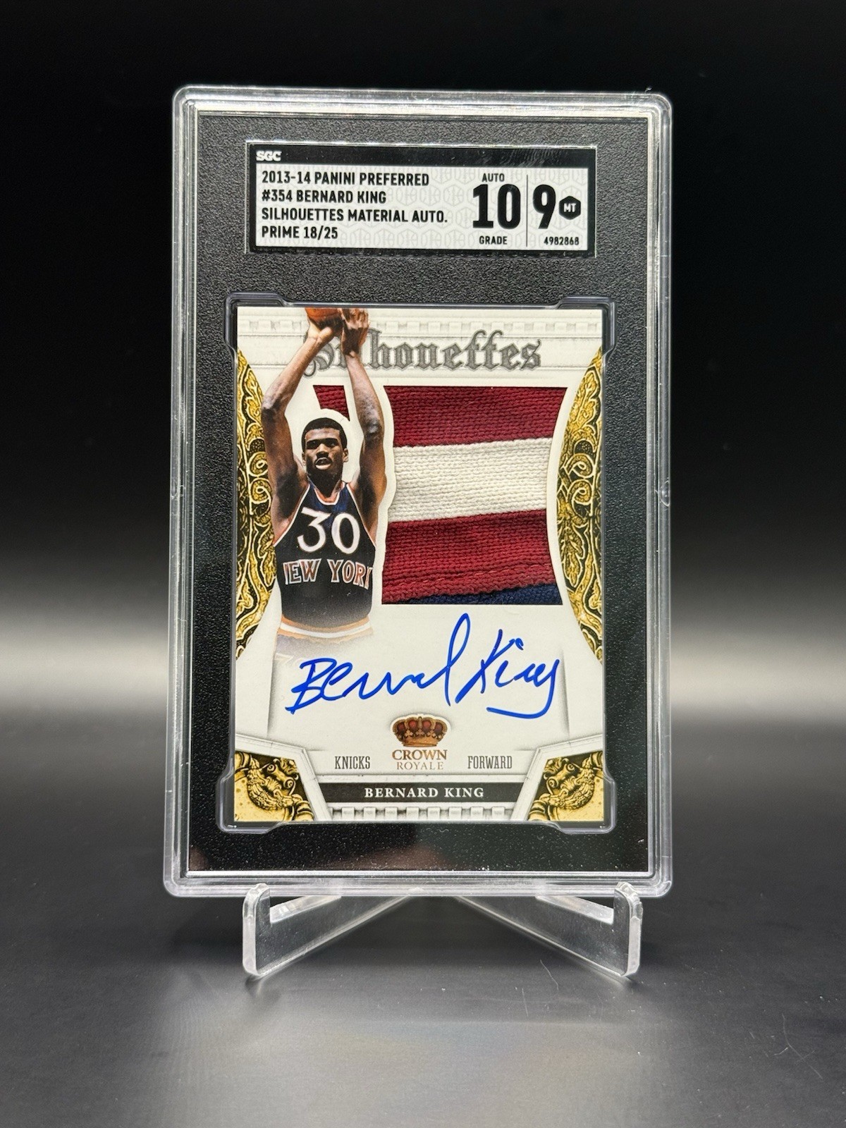 2013-14 Preferred Bernard King PRIME Silhouettes Patch Auto /25 Knicks SGC 9/10 view 1