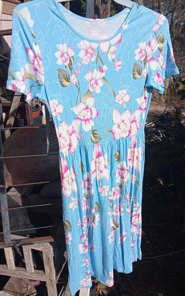 M DB Moon Short Sleeve Light Blue Floral Long Maxi Dress Spring Summer Leaves View 5