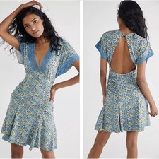 Free People Sweet Talker Ditsy Floral Plunging V-Neck Flare Mini Dress Women XS