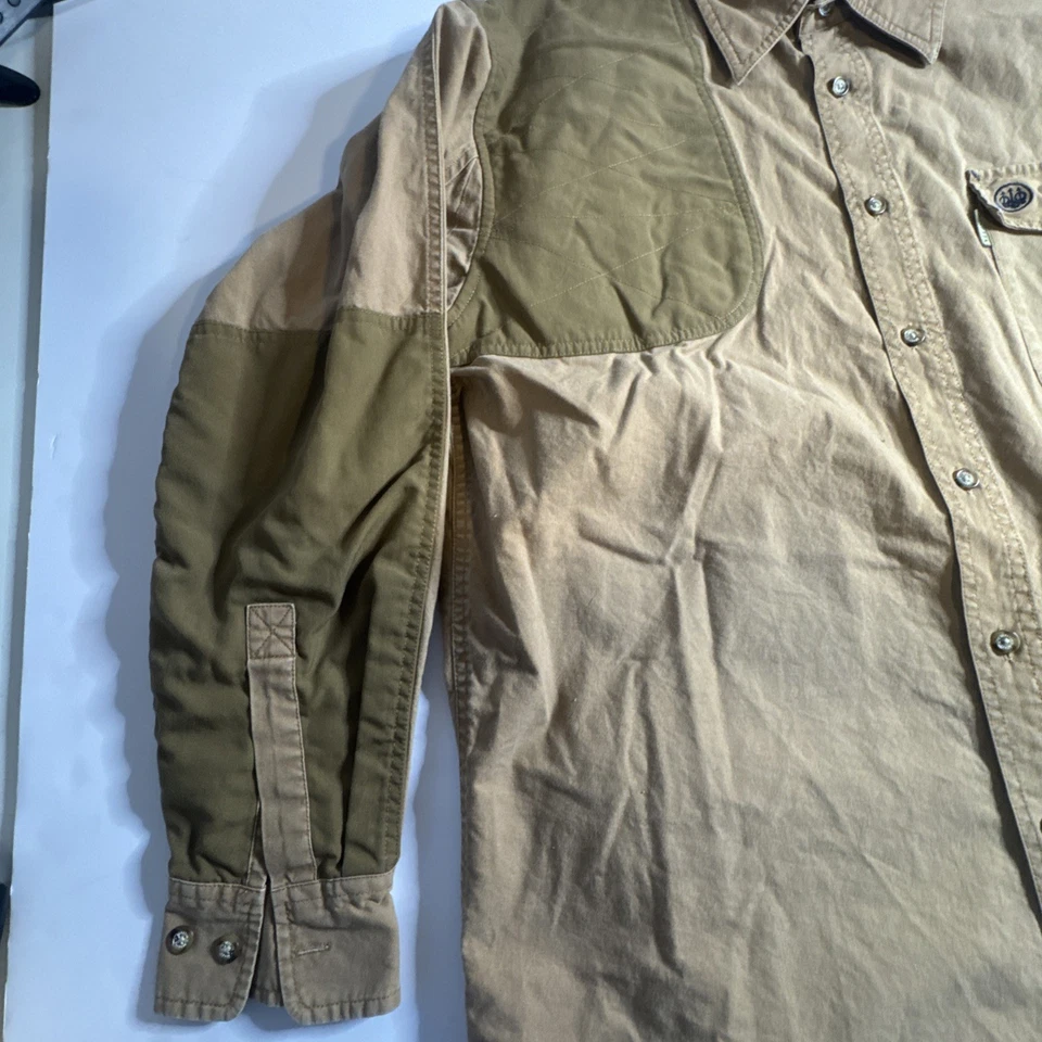 Camisa Beretta Botones Para Hombres L Marrón Beige Campo Tiro Pájaro Caza Algodón De Colección Foto 4 de 4