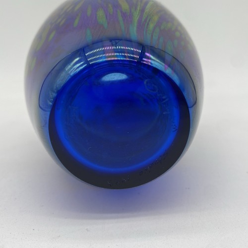 Maytum Studios Hand Blown Vase Blue Art Glass Iridescent Oil Spill ~5.5” - Picture 15 of 23