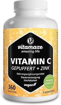 Vitamin C Gepuffert 1000 mg mit 20 mg Zink, 360 Tabletten, vegan, pH-neutral
