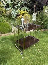 Vintage Melform Folding Drinks Trolley Bar Cart Rosewood Effect Brass 1970s