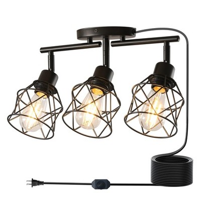 vivihobb Dimmable Black Plug in Track Lighting Kit,3 Light 3 Light, 