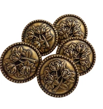5PC Antiqued Bronze Rose Floral Metal Buttons Shank Buttons 23mm