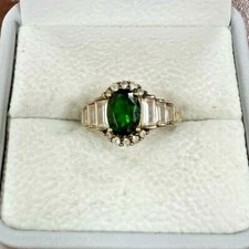Gold Vermeil over Sterling Silver Ring w/ Green Stone CZs / SZ 5.75 022GCW