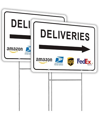Deliveries Sign with Stake 12 x8  Delivery Sign with Arrow Right Aluminum Metal