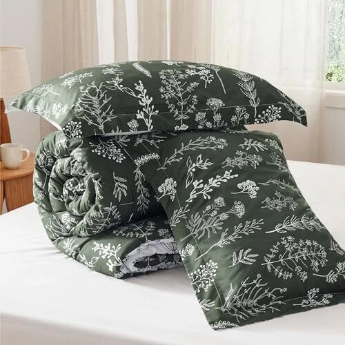  Juego de edredón - Edredón verde oliva oscuro, doble/doble XL 25 - verde oliva oscuro Foto 3 de 4