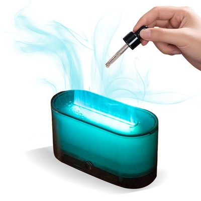 3D Flame Diffuser Humidifier Essential Oil Diffuser for Yoga Workout (Black) （DE