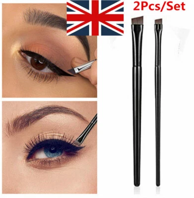 YANQUEENS 2Pcs Super Thin Inclined Flat Angled Brush Eyeliner Eyeshadow Eye Brow Brush UK