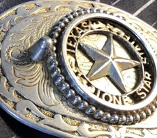 SPINNING TEXAS Lone Star State Silver And Gold Decorative Engraved Belt Buckle