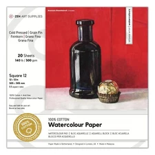 ZenART Superior 100 Pct Cotton Watercolor Paper 140 lb Cold Press - 12x12 inc...