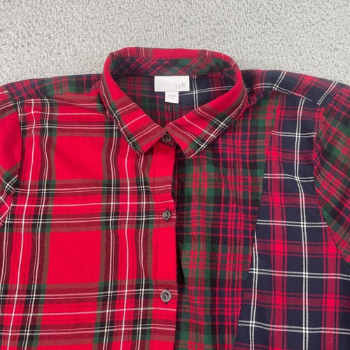 J Jill Shirt Top Womens Medium Button Up Plaid Tartan Patchwork Pockets Comfy - Picture 2 of 14