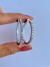 35MM 18K White Gold Layered 28 Round Cubic Zirconia Hoop Earrings, Gift For Her