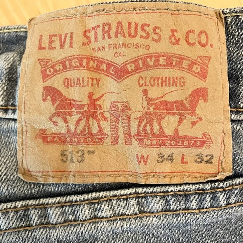 LEVI'S 513 Straight Fit Heavy Wash Blue Jeans 37X32 Distressed Vintage - Picture 6 of 9