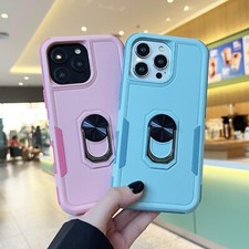 For iPhone 17 16 15 14 13 12 Shockpoof Ring Stand PC TPU Hard Case Cover