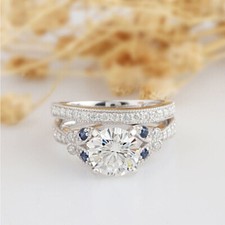 14K White Gold Finish Round Cut Diamond Engagement Ring Wedding Bridal Set