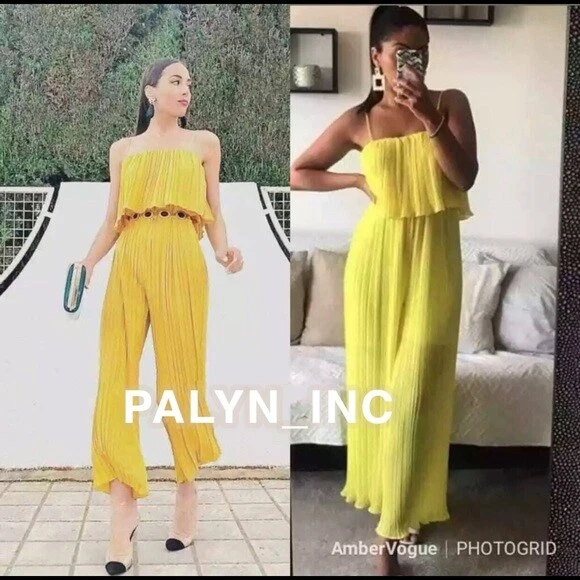 Pleated jumpsuit with sales straps zara