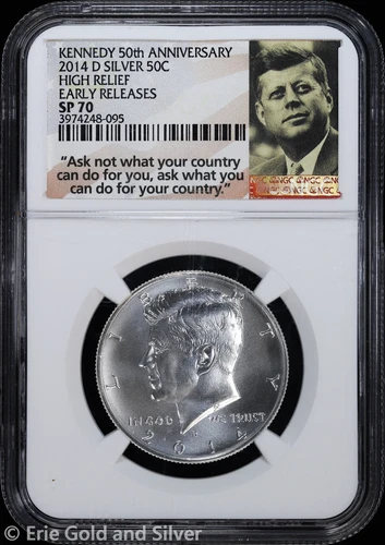 2014-D 50C 50th Anniv Silver Kennedy Half Dollar NGC SP 70 | High Relief ER