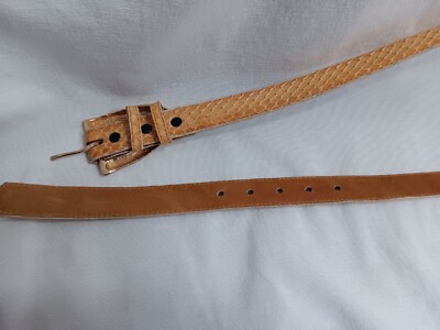 Vtg Apple Acc Of NY Snakeskin Belt Tan Sz Large Goldtone