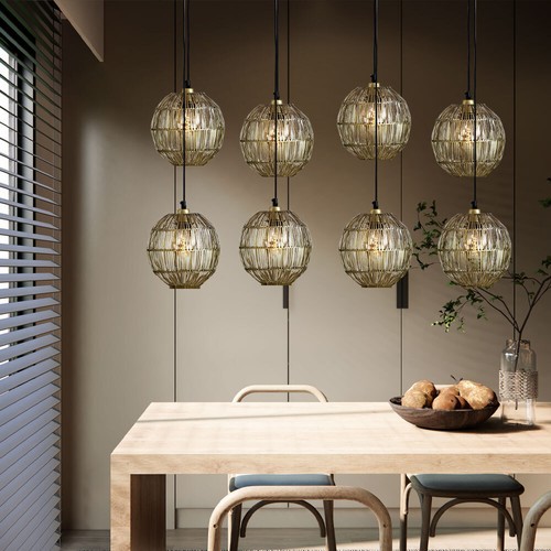 Lampada Pendente Luce Tavolo da Pranzo Lampada da Cucina Treccia Sfera H 140 CM - Foto 3 di 6