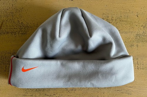 Nike Beanie Cap Orange Swoosh Gray One Size Fits All No Elastic - Picture 2 of 8