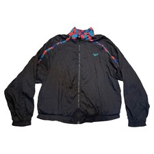 Vintage Reebok Printed Trim Black Windbreaker Zip Jacket Women  s L Taiwan  