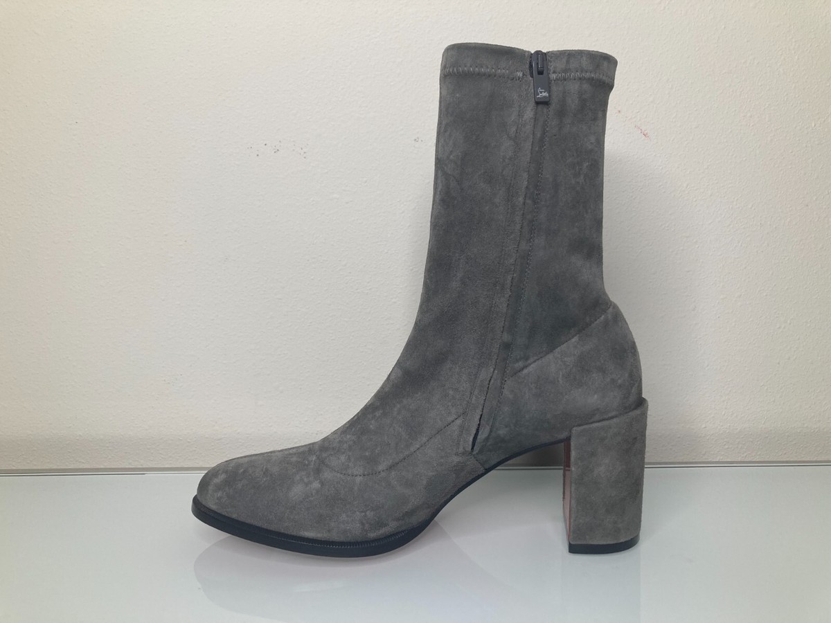 NIB Christian Louboutin Rocket Grey Suede Stretchadoxa Booties EUR