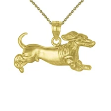 Sterling Silver Yellow Gold Plated Necklace w/ Dachshund Dog 3D Pendant