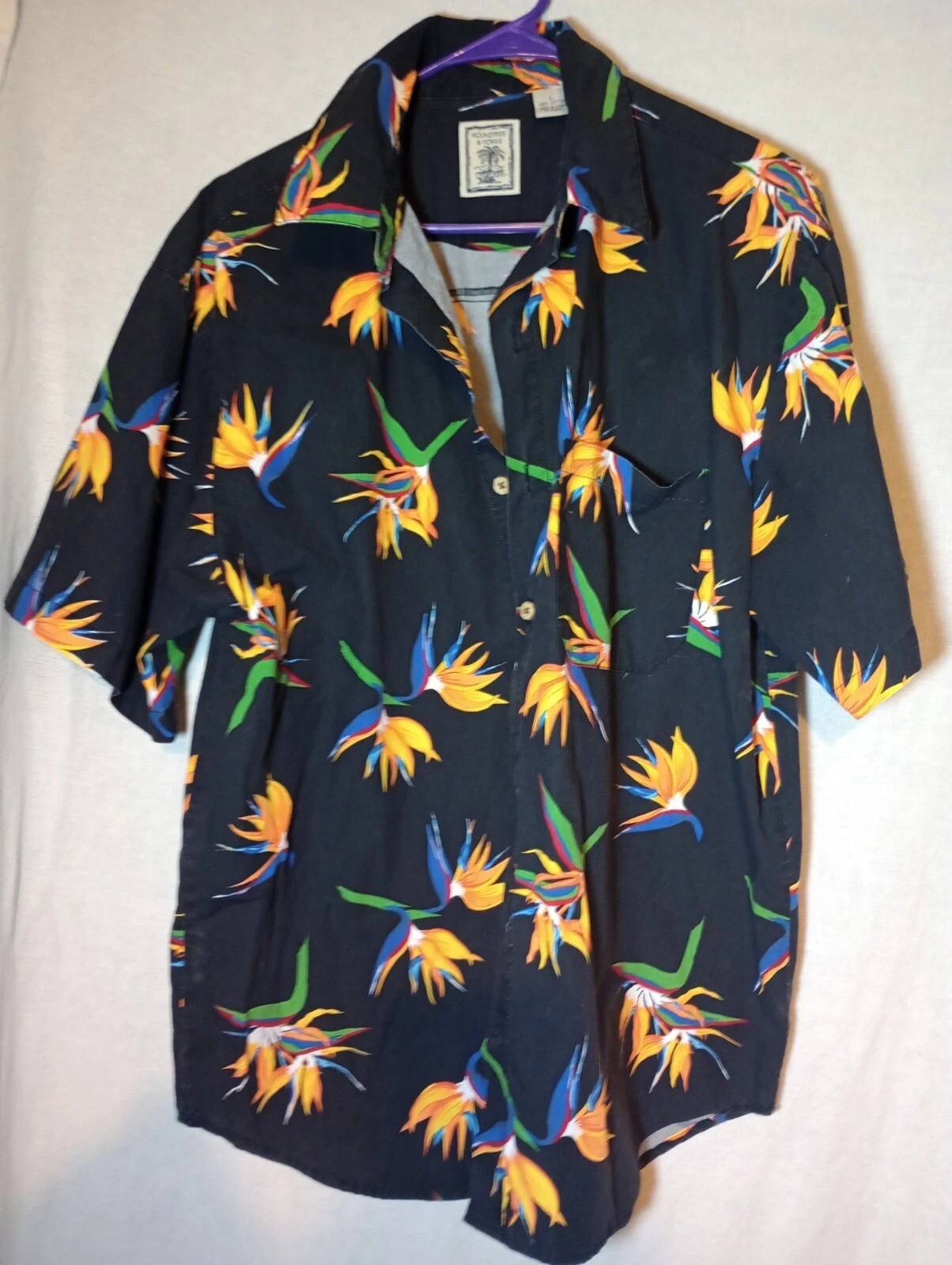 Vtg Roundtree Yorke Bird of Paradise Hawaiian Shirt Sz L Mens Cotton Button Up