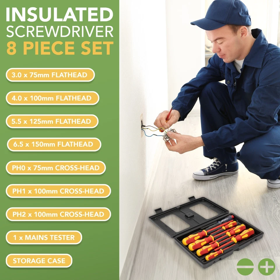 BLOSTM Insulated Screwdriver Set 8pcs VDE 1000V Electrical Magnetic Tips - Image 2 of 4