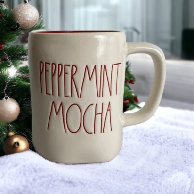 Rae Dunn PEPPERMINT MOCHA Coffee Mug Red Interior Christmas Holiday Winter NEW