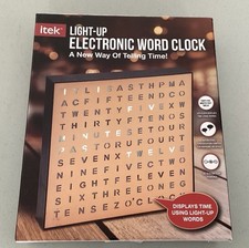 iTek Light Up Electronic Word Clock Text Battery USB 5V DC Powered Sharper Image