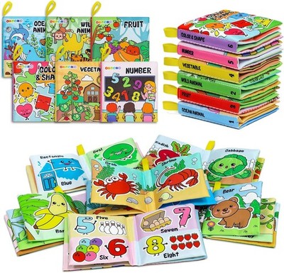 OKOOKO Soft Baby Books 6PCS Soft Cloth Books Bath Books Crinkle Washable Non-Tox