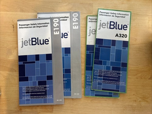 Airplane Safety Cards Jetblue A320, E190, 2 Of Each, 4 Total, Circa 2005