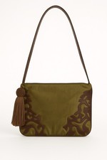 Sharif Made in USA Olive Satin Green & Brown Tassel Bag Crossbody Purse long