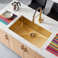 32" Gold Undermount Single Bowl Kitchen Sink, 16 Gauge Strainless Steel Sink