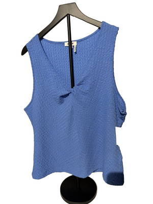DKNY PUCKER TWIST V-NECK TANK SIZE XL CORNFLOWER BLUE