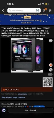 YEAH MAGIC Gaming PC Ryzen 7 5700X RTX 4060 32GB 1TB NVMe W11H RGB
