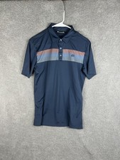 TravisMathew Polo Shirt Mens Small Navy Blue Stripe Golf Performance Logo